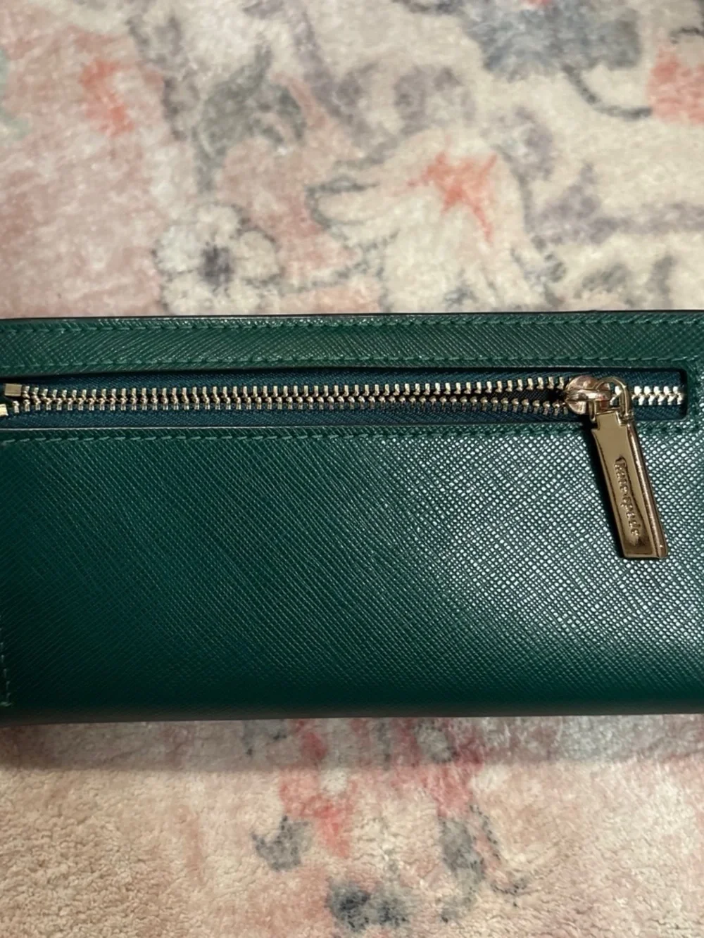 kate spade emerald green saffiano continental wallet with gold logo